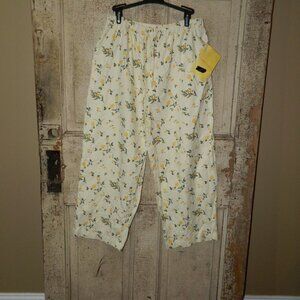 Denim & Co (QVC) Linen Blend Floral Capri Pants Size Large (N-18)